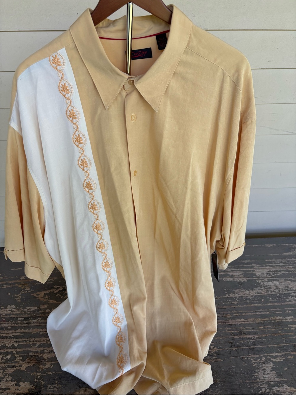 Contigo Two-Tone Yellow and White Short-Sleeve Button-Down Shirt Men’s 3XLT New